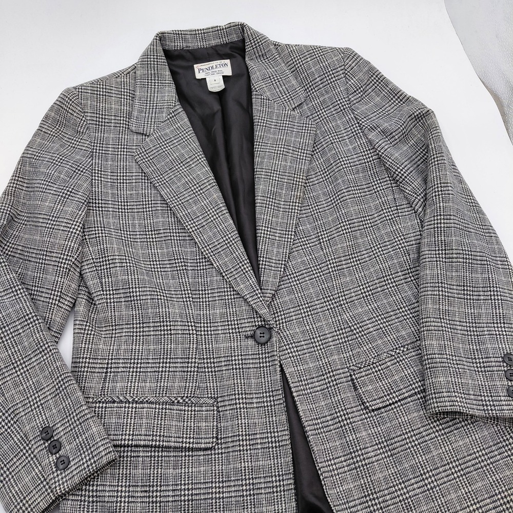 Vtg Pendleton Houndstooth Check Virgin Wool Blazer Womens 8 90s Y2K Clueless